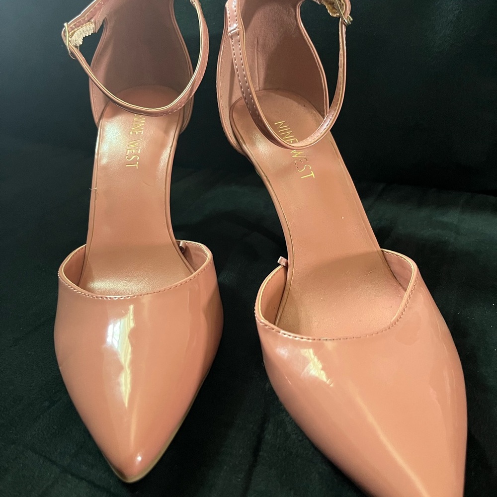 Nine West Blush Patent Pointed-Toe Ankle-Strap Heels